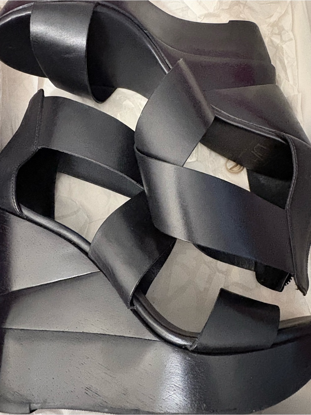 Diane Von Furstenberg Black Crisscross Platform Wedges